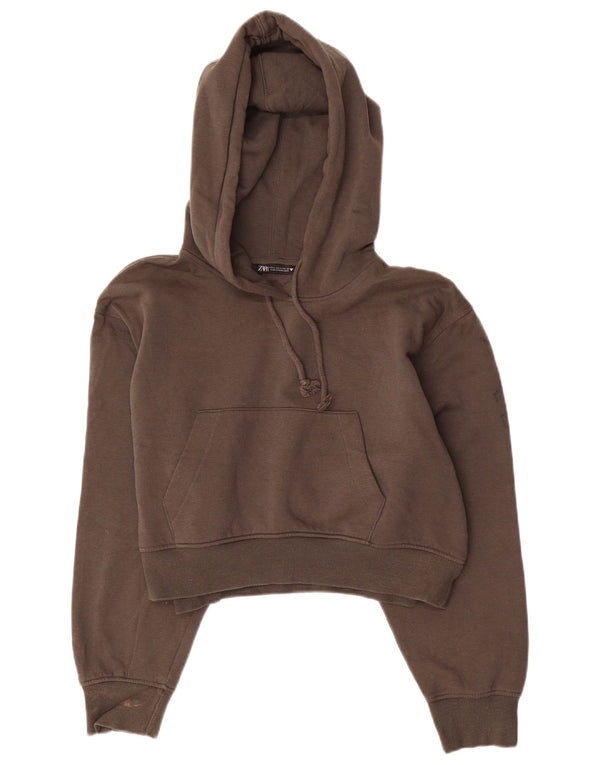 Zara Womens Crop Hoodie Jumper Reino Unido 16 Grande Cinza