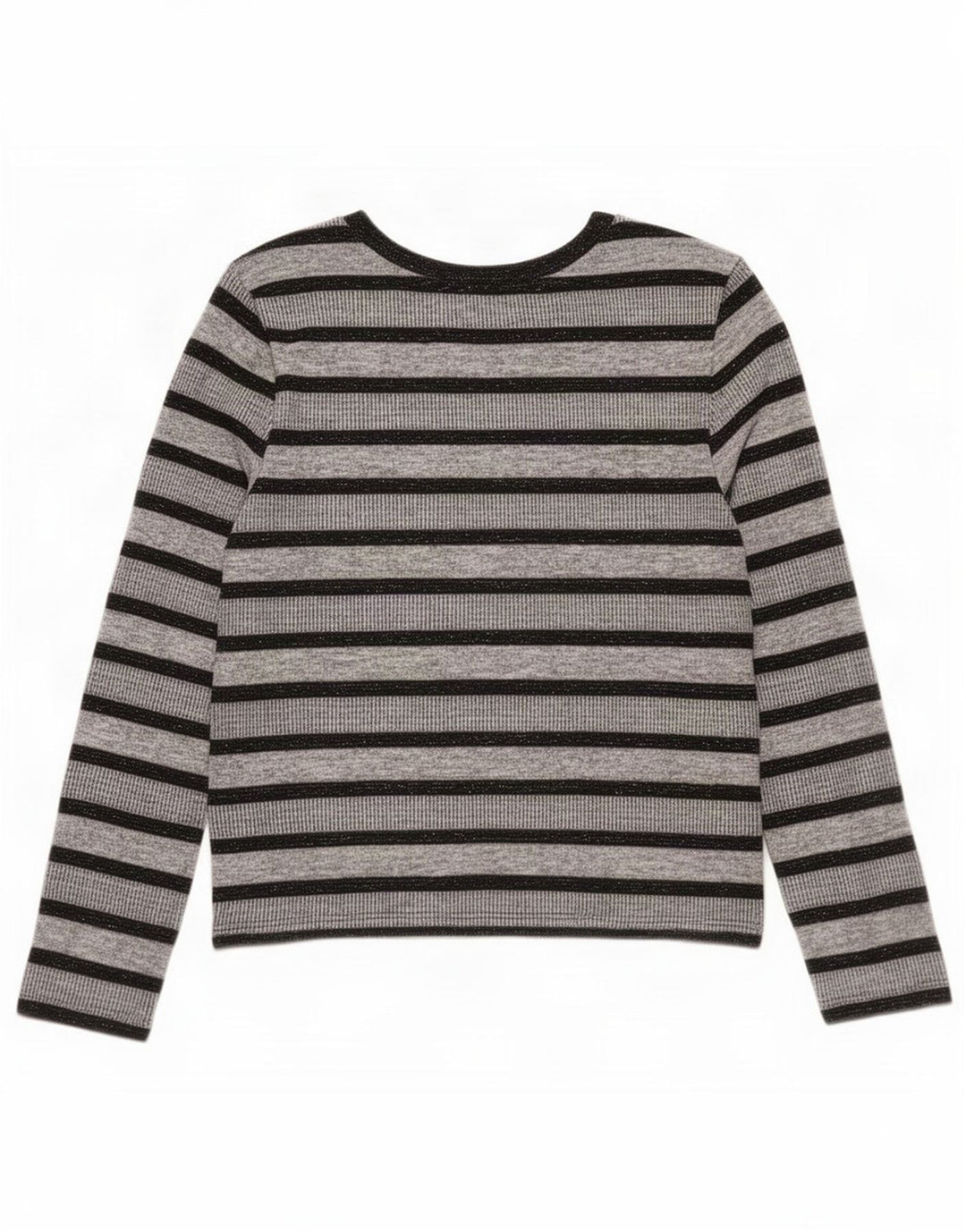 Top feminino Marks & Spencer manga comprida UK 12 poliéster listrado cinza médio
