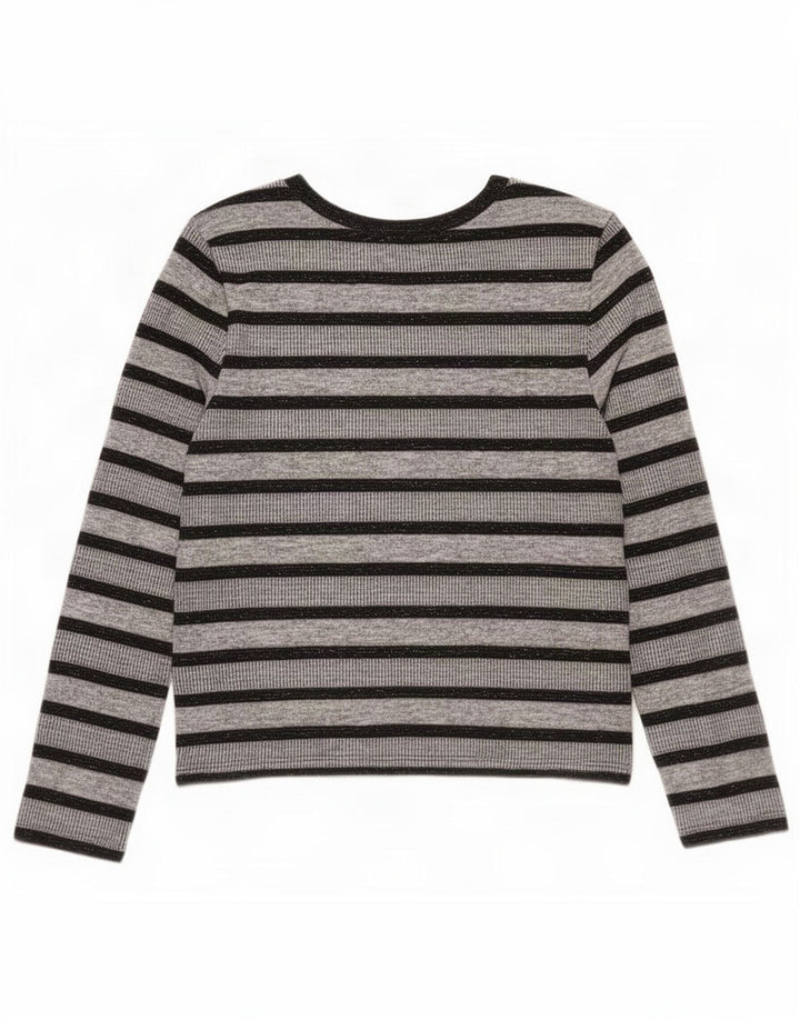 Top feminino Marks & Spencer manga comprida UK 12 poliéster listrado cinza médio