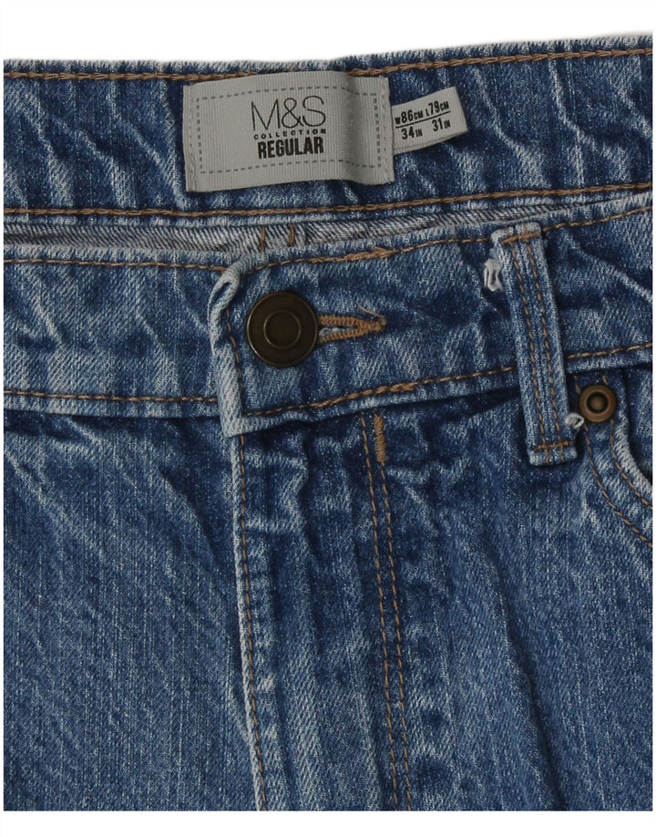 Calça jeans reta regular masculina Marks & Spencer W34 L31 algodão azul