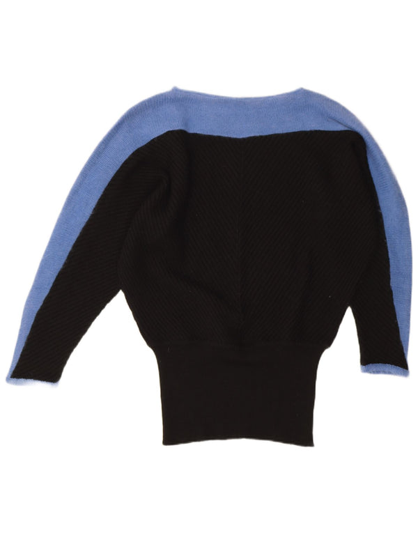 Suéter feminino vintage com gola canoa UK 18 XL preto colorblock