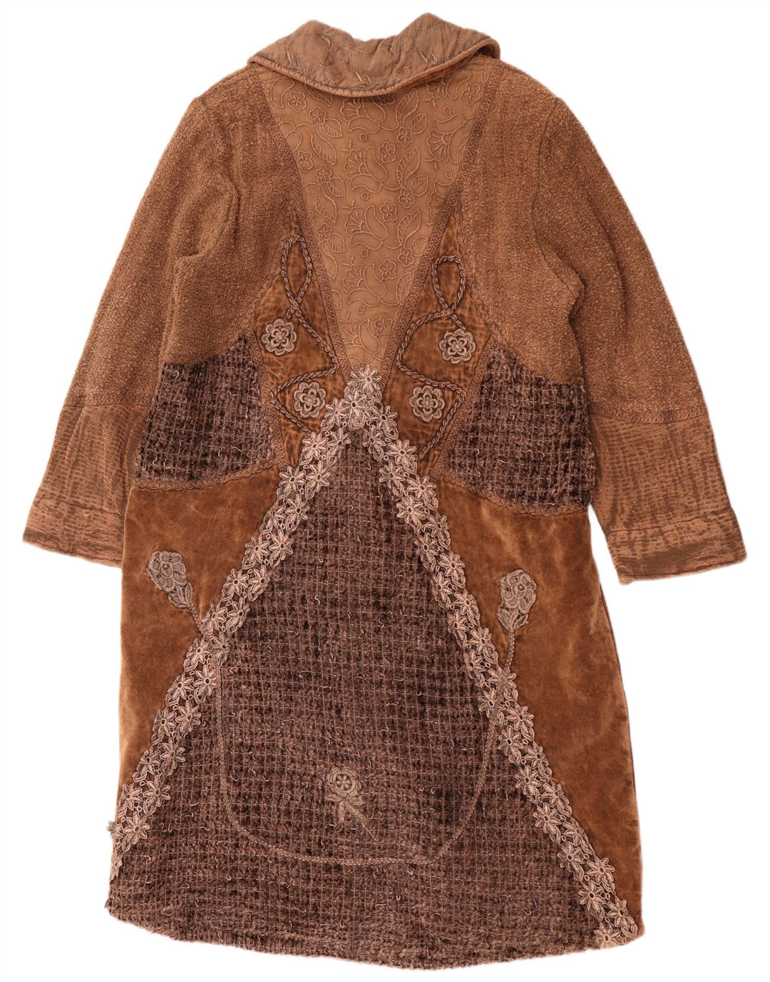 Sobretudo feminino UK 16 grande marrom patchwork algodão