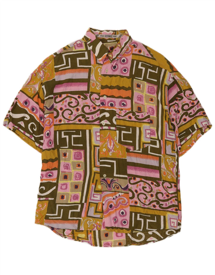 Camisa masculina vintage de manga curta grande viscose multicolorida
