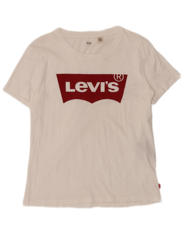 Camiseta feminina gráfica Levi's Top UK 10 pequeno algodão branco