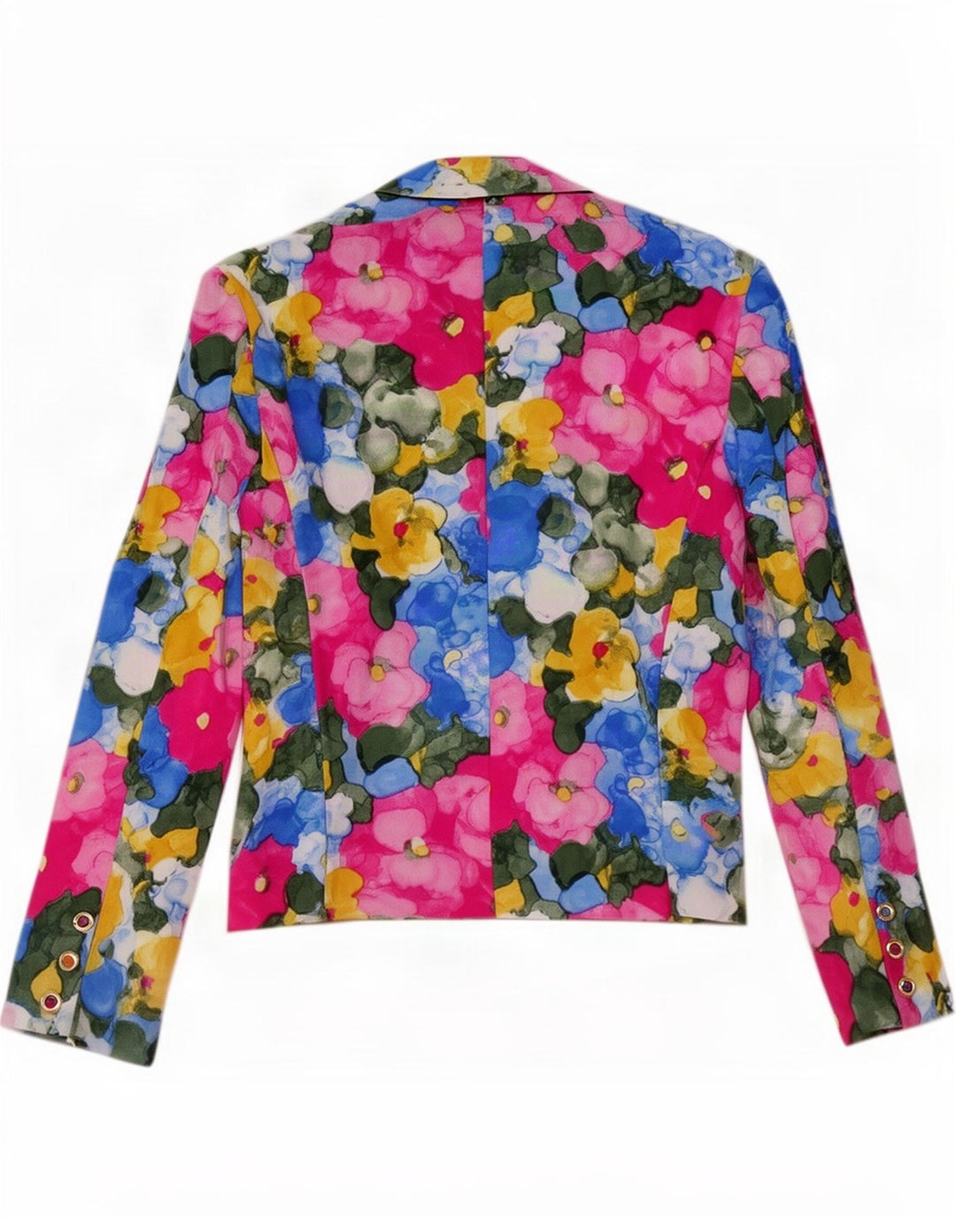 Jaqueta blazer feminina vintage com 1 botão IT 46 grande seda floral multicolorida