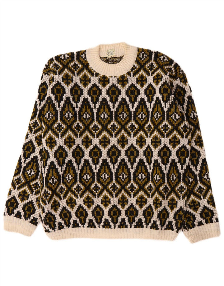 Suéter feminino vintage com gola tartaruga médio off white Fair Isle