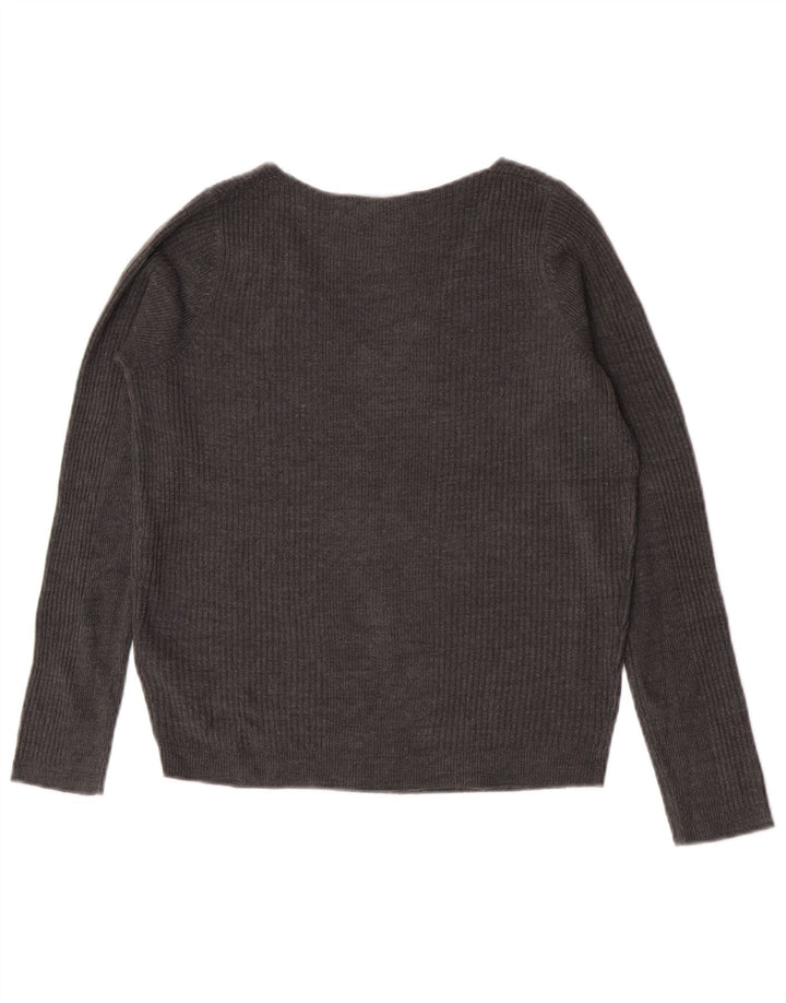 Suéter feminino Marks & Spencer com decote em V Reino Unido 8 pequeno cinza acrílico