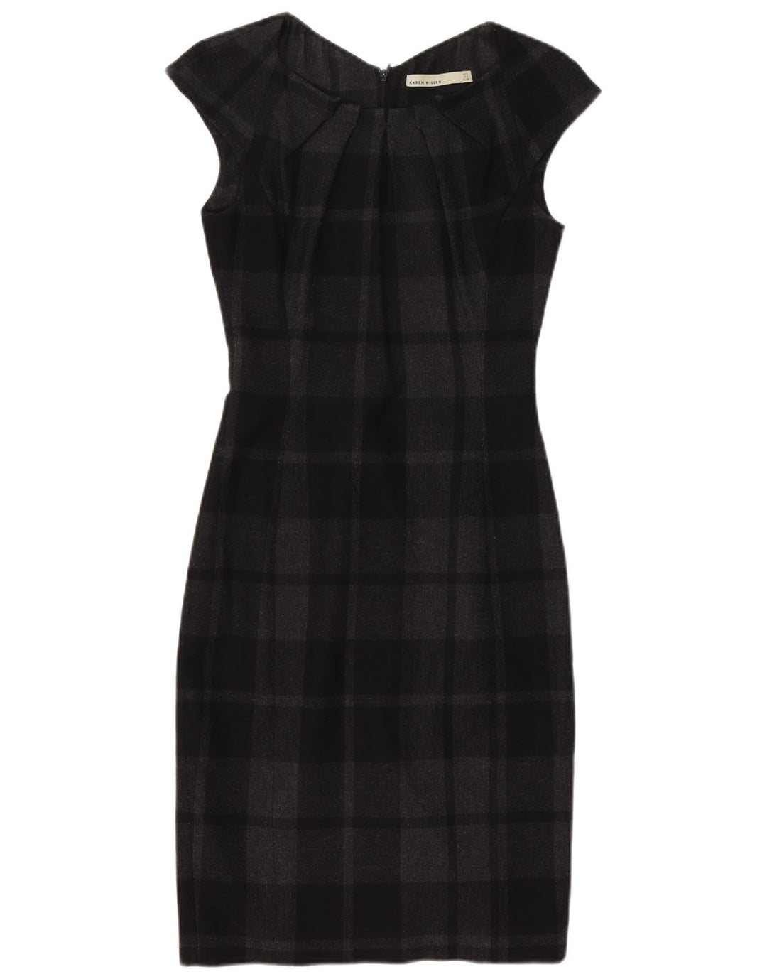 Vestido bainha feminino Karen Millen UK 8 pequeno poliéster xadrez preto