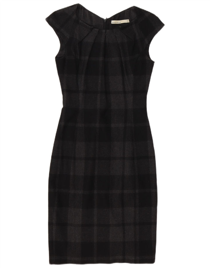 Vestido bainha feminino Karen Millen UK 8 pequeno poliéster xadrez preto