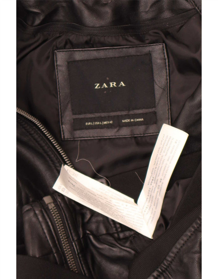 Zara Jaqueta bomber masculina de couro sintético Reino Unido 40 grande poliéster preto