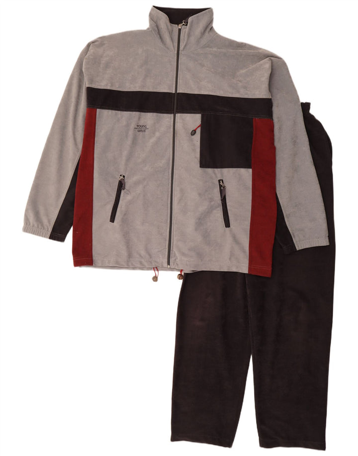 Terinda Mens Velour Full Tracksuit IT 58 2XL Cinza Colourblock Poliéster