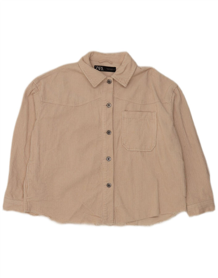 Camisa feminina de veludo cotelê ZARA UK 14 médio off white algodão