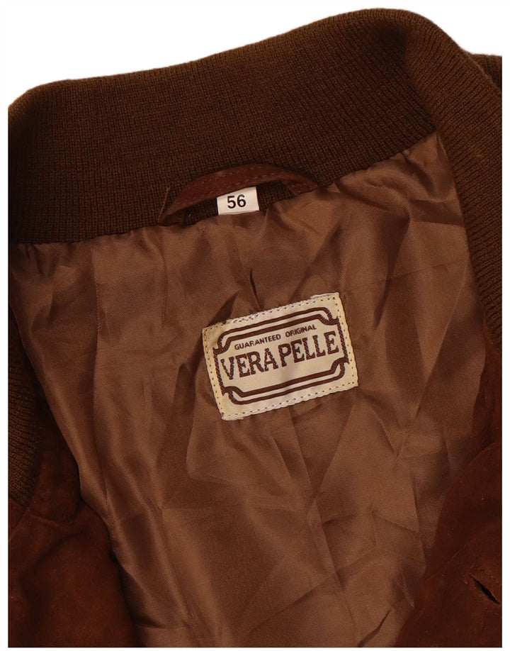 Jaqueta bomber masculina vintage de camurça IT 56 3XL couro marrom