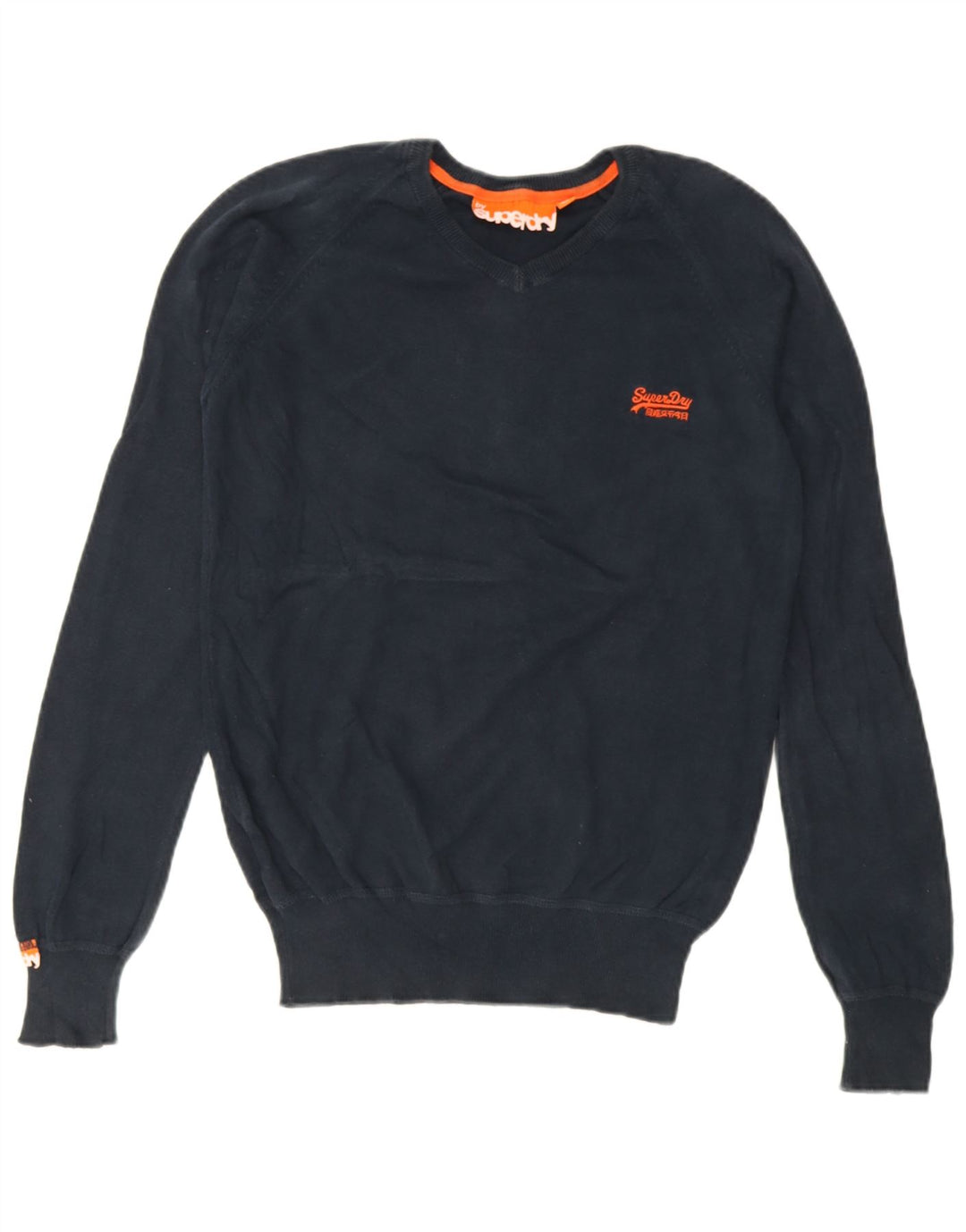 Suéter masculino Superdry com decote em V pequeno algodão azul marinho