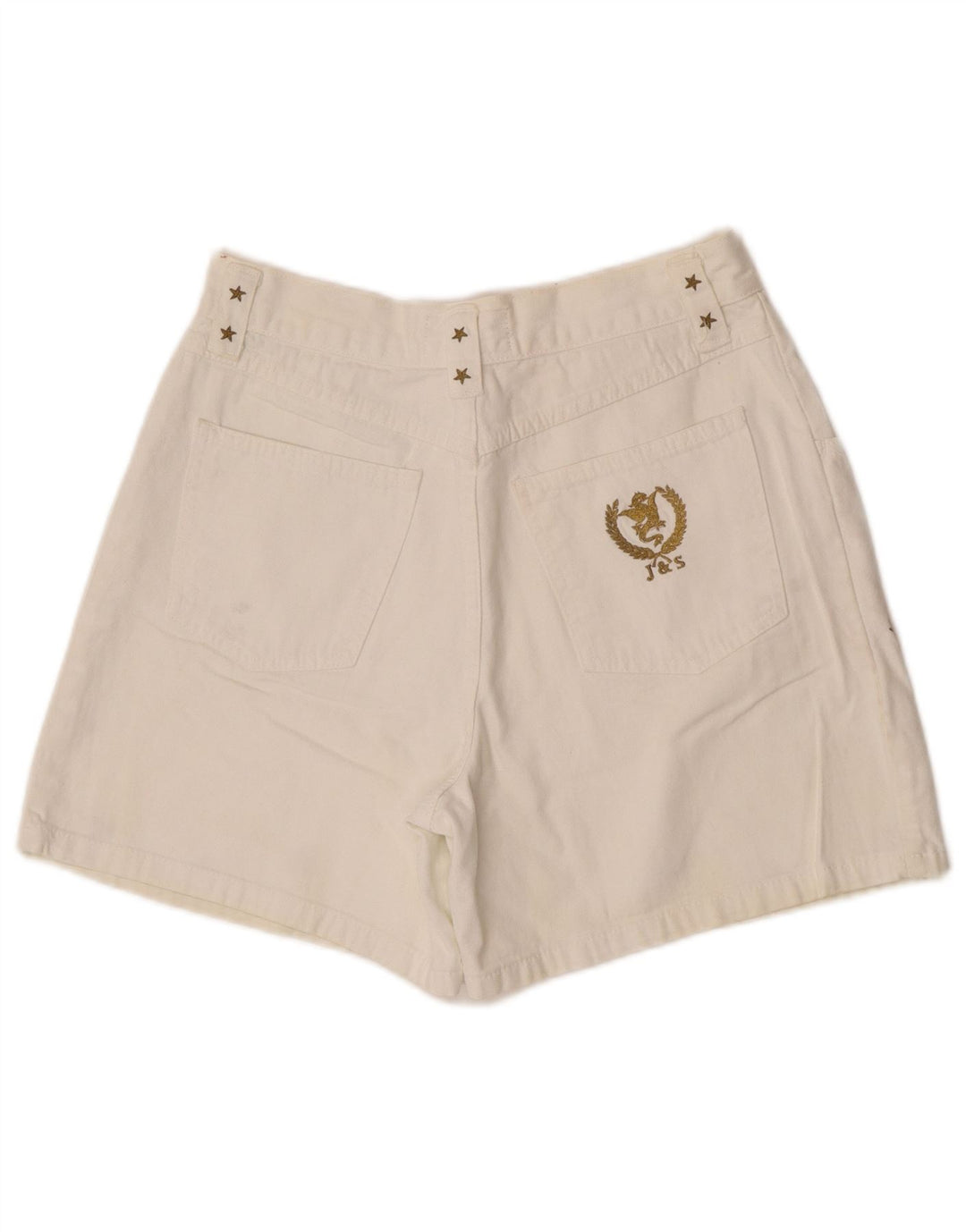 Shorts jeans feminino vintage IT 42 médio W30 algodão geométrico branco