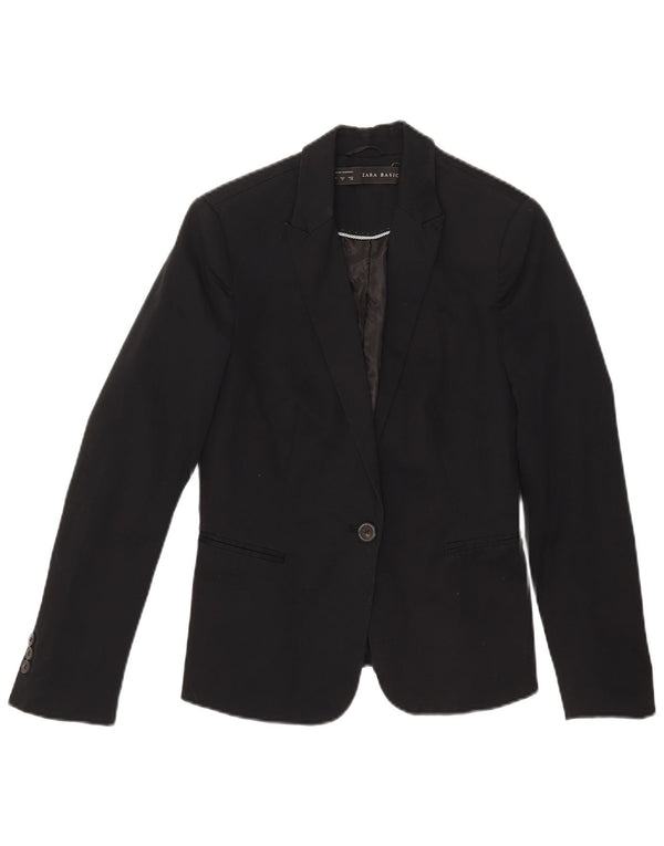Jaqueta blazer feminina Zara com 1 botão Reino Unido 12 algodão preto médio
