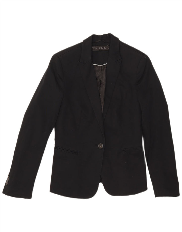 Jaqueta blazer feminina Zara com 1 botão Reino Unido 12 algodão preto médio