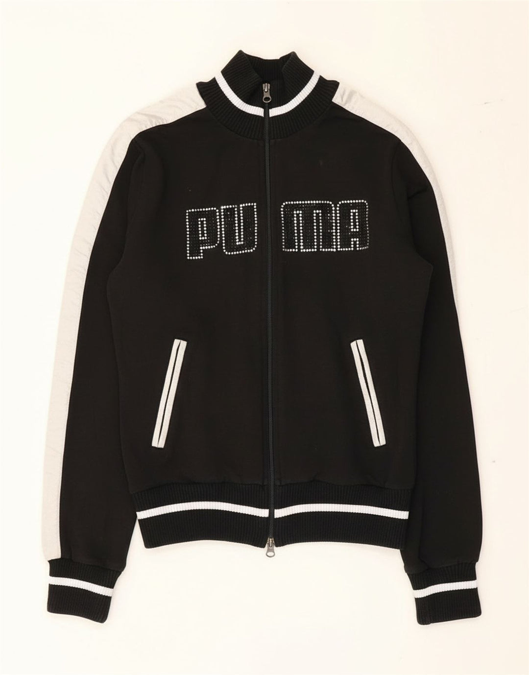 Puma Womens Graphic Tracksuit Top Jacket UK 12 Medium Black Colourblock