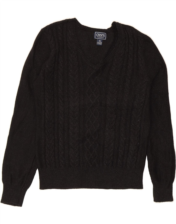 CHAPS Womens Classics V-Neck Jumper Sweater UK 16 Large Black Cotton Vintage Chaps and Second-Hand Chaps from Messina Hembry 