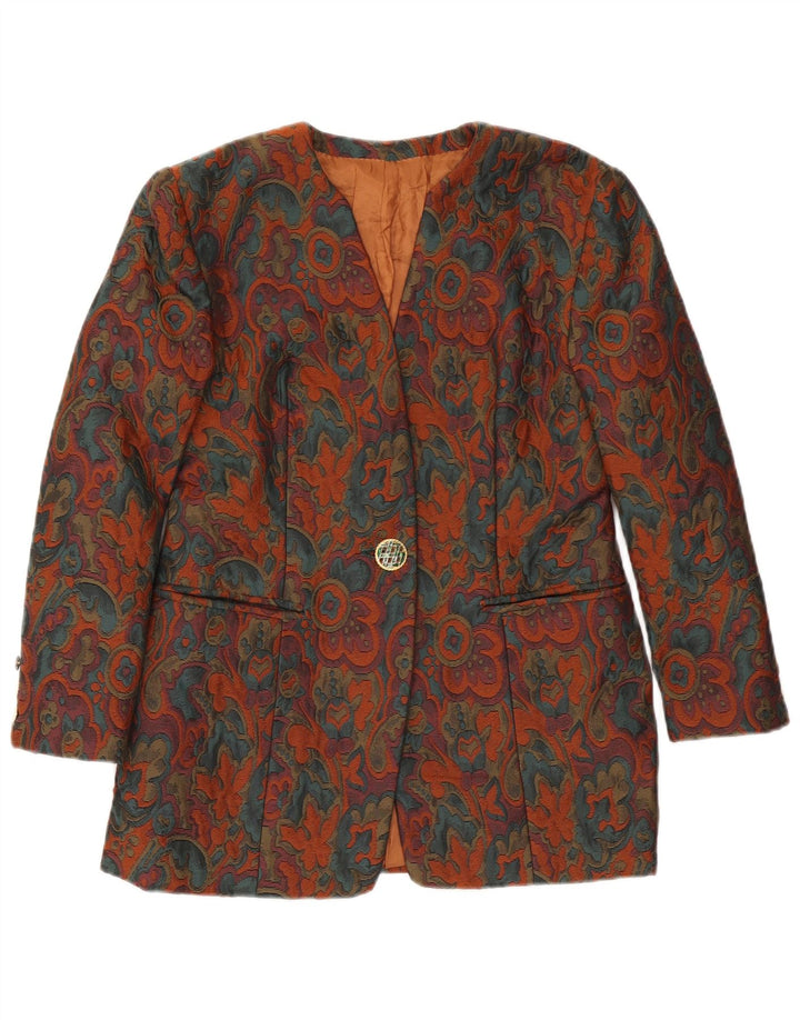 Jaqueta blazer feminina vintage com 1 botão UK 10 pequena floral multicolorida