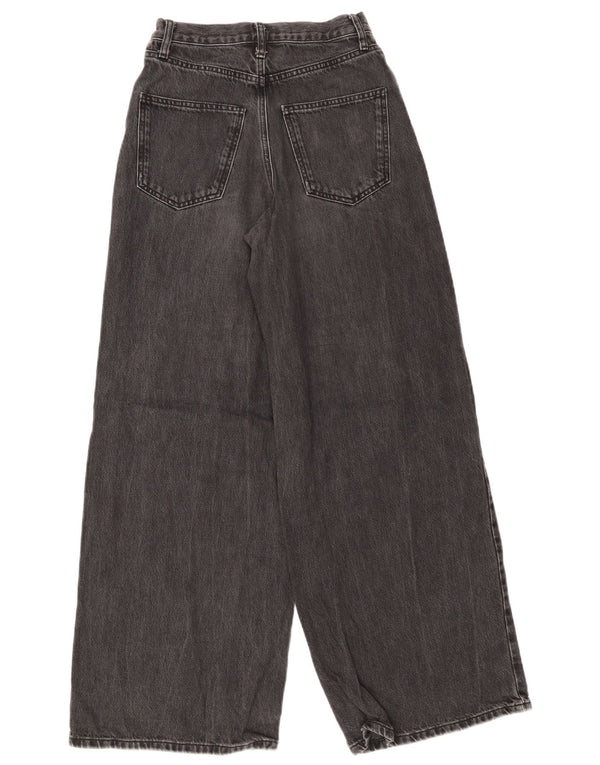 Calça jeans feminina larga de cintura alta Topshop W25 L32 algodão manchado cinza