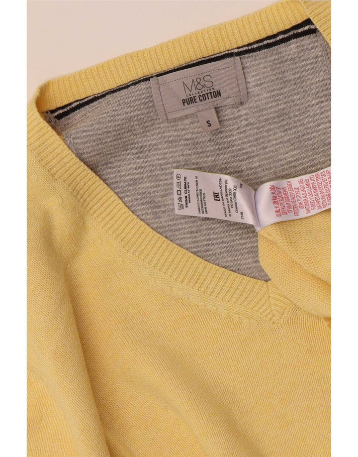 Suéter masculino Marks & Spencer com decote em V pequeno algodão amarelo