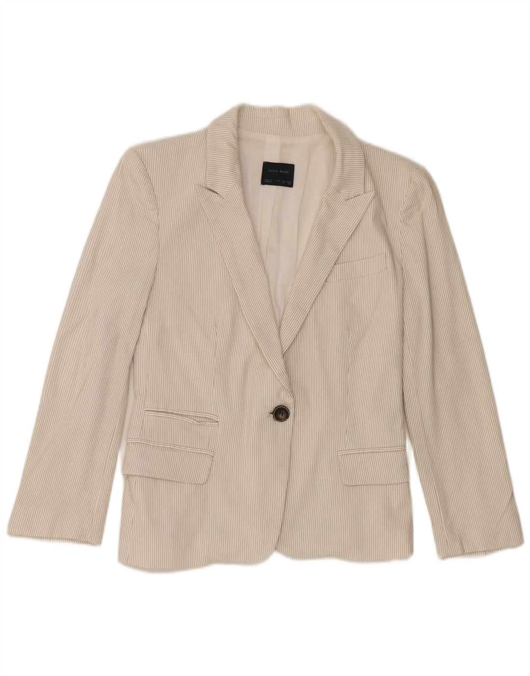 Jaqueta blazer feminina Zara com 1 botão Reino Unido 14 grande algodão risca de giz branco