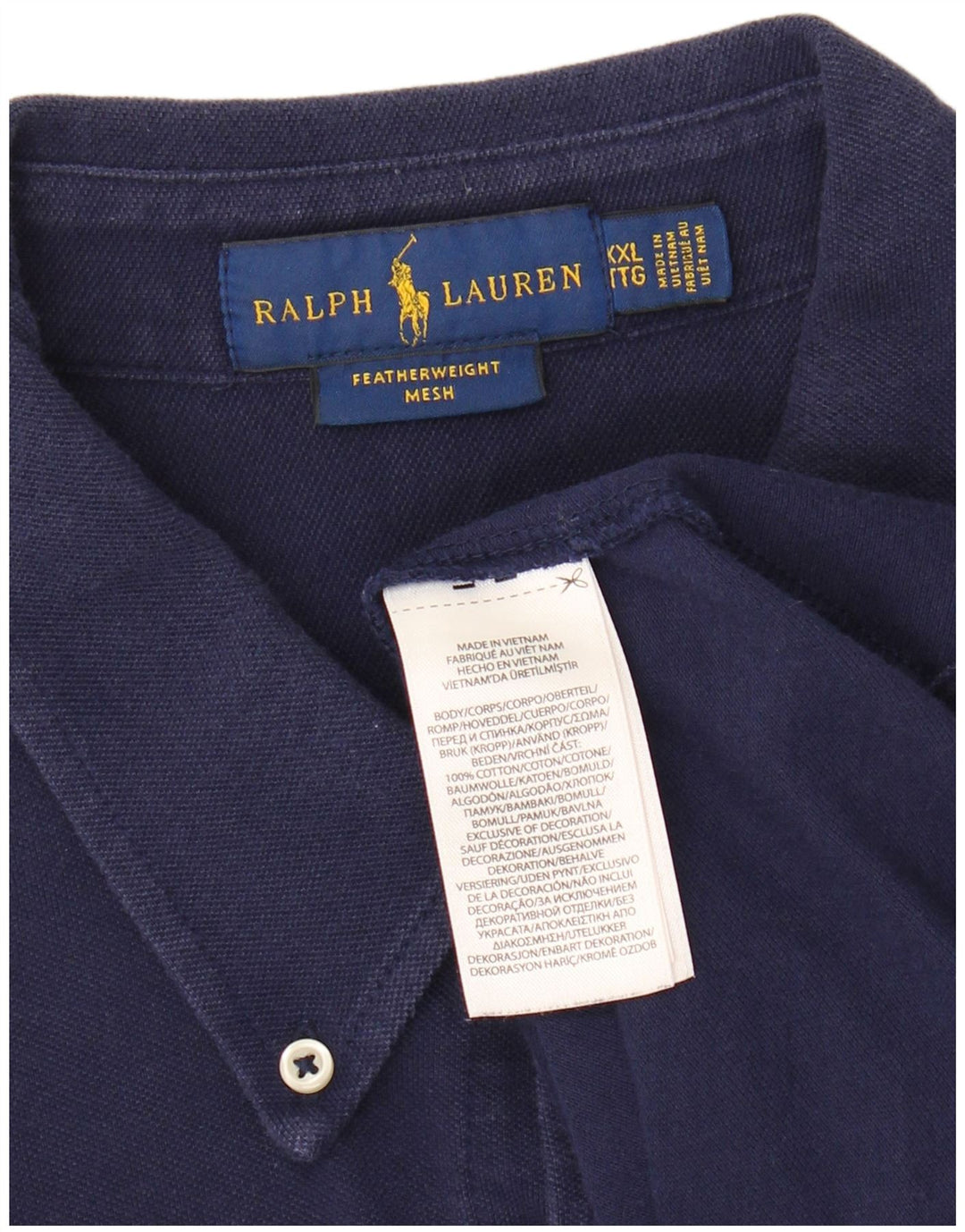 Camisa masculina de malha peso pena grande e alta RALPH LAUREN 2XL algodão azul marinho