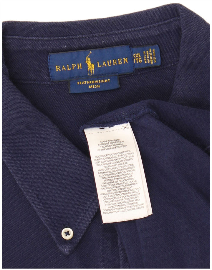 Camisa masculina de malha peso pena grande e alta RALPH LAUREN 2XL algodão azul marinho