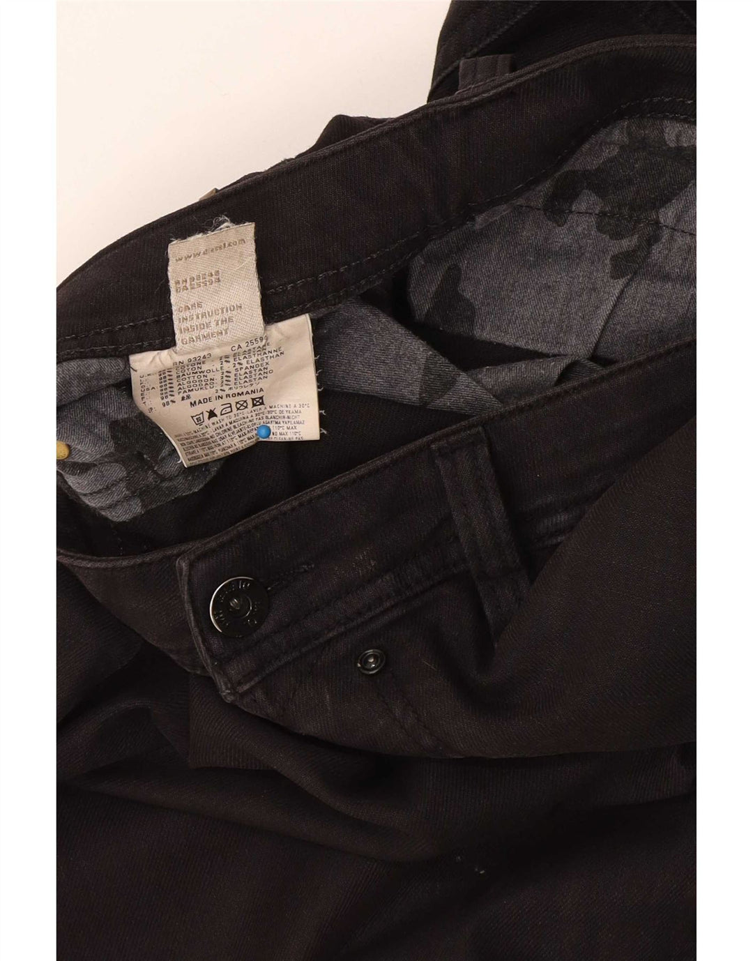 Diesel Mens Jeans Slim W34 L34 Algodão Preto