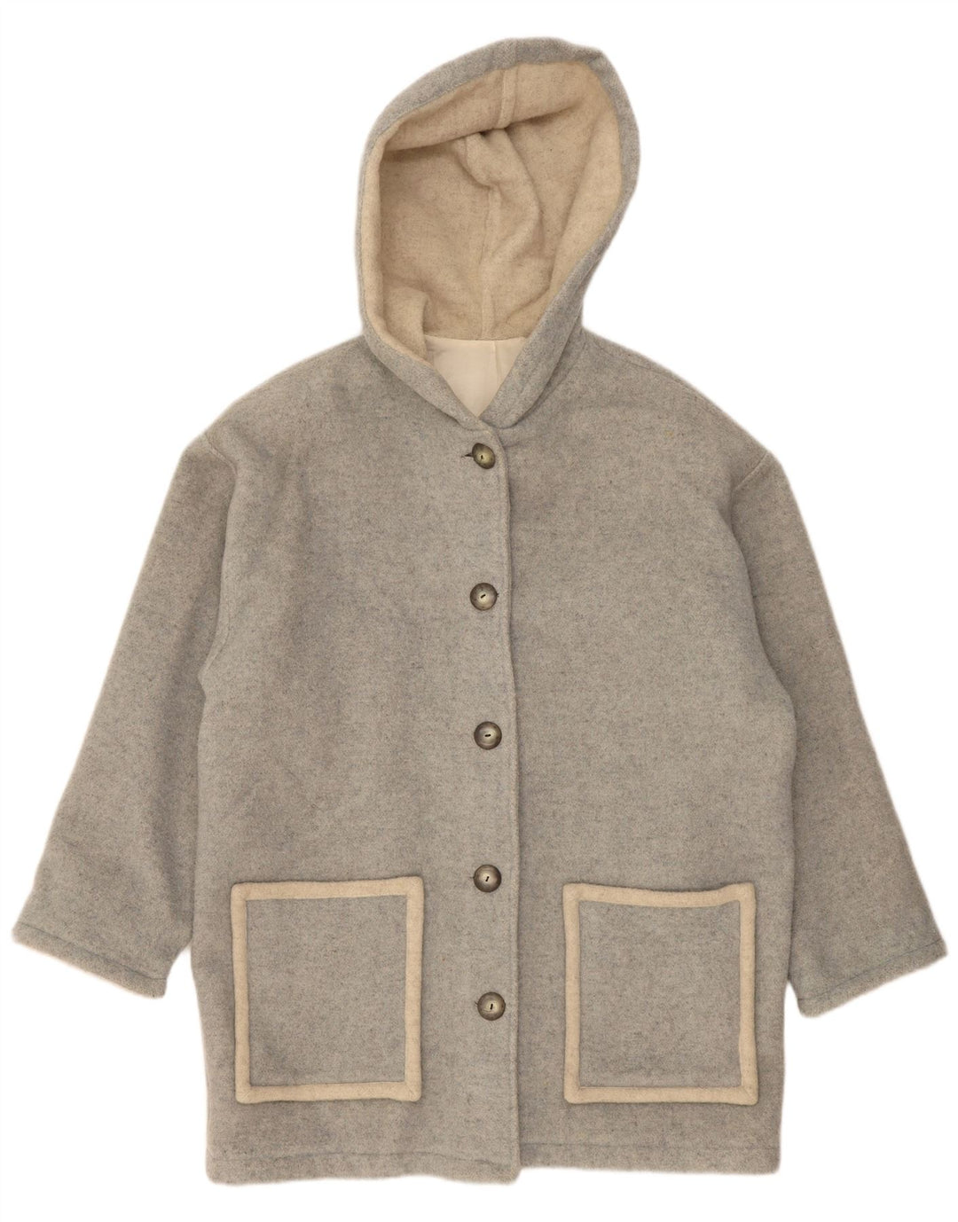 Sobretudo feminino vintage com capuz UK 18 XL lã cinza