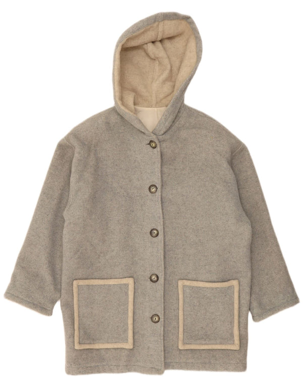 Sobretudo feminino vintage com capuz UK 18 XL lã cinza