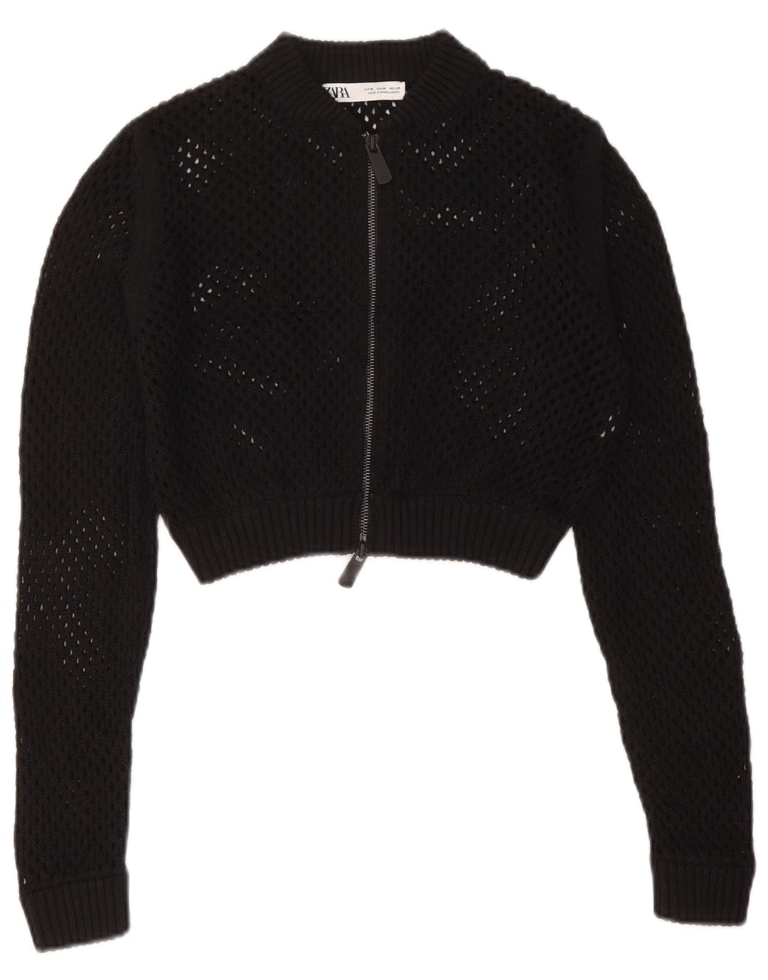 Suéter cardigã feminino Zara crop transparente Reino Unido 12 médio preto