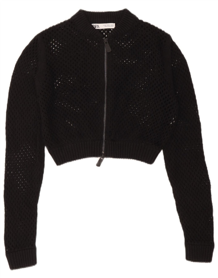 Suéter cardigã feminino Zara crop transparente Reino Unido 12 médio preto