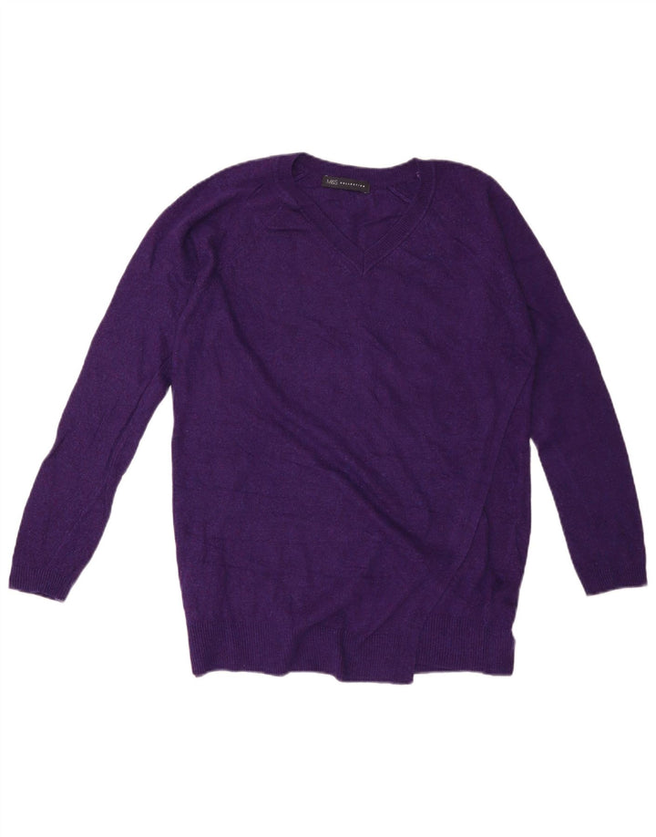 MARKS & SPENCER Suéter feminino oversized com decote em V Reino Unido 10 pequeno roxo