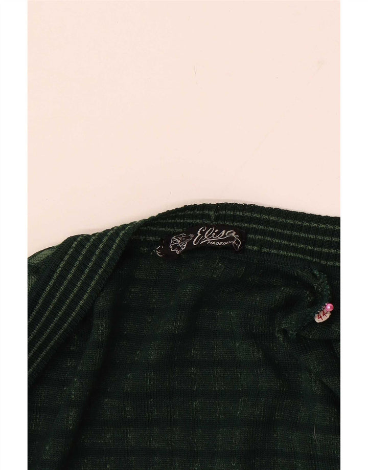 Suéter cardigã aberto feminino vintage IT 44 xadrez verde médio