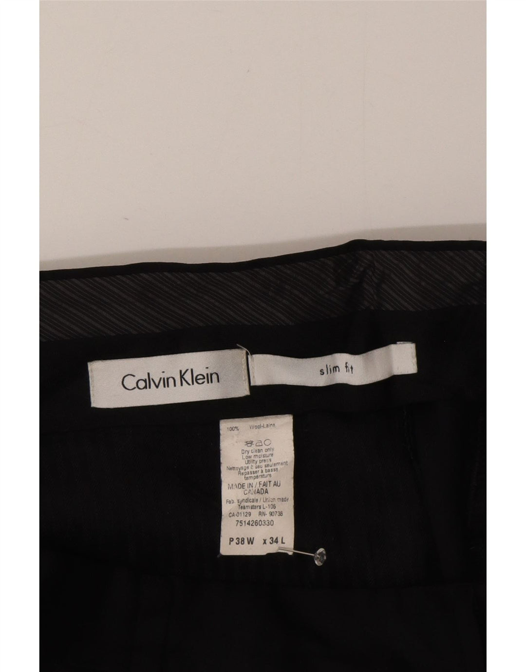 Calvin Klein Mens Slim Fit Calças Terno W38 L34 Lã Preta