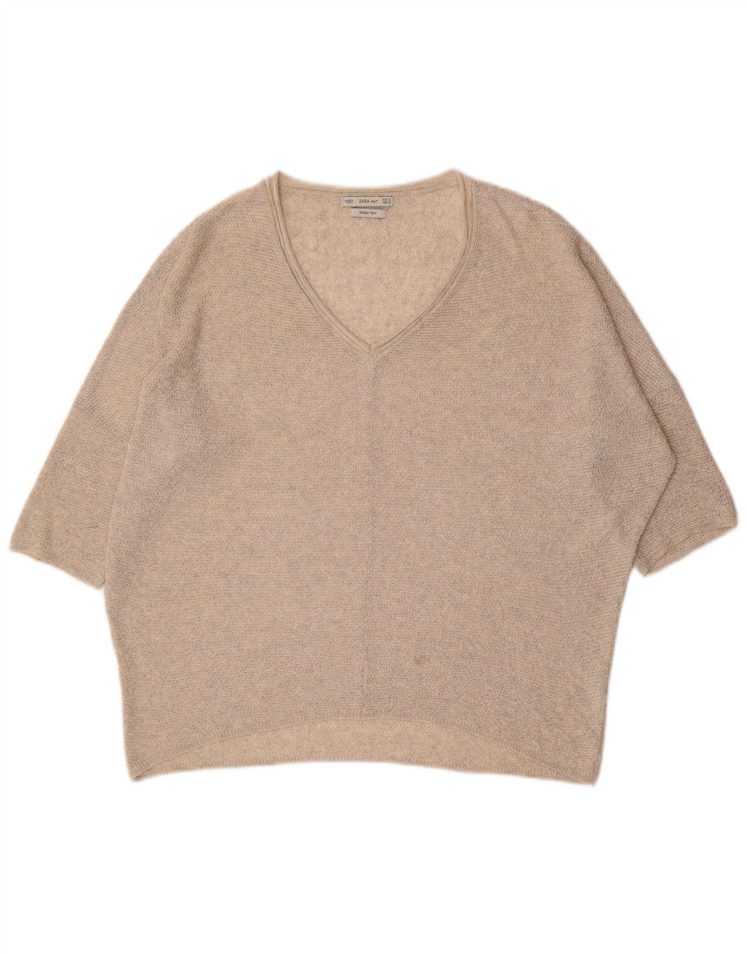 ZARA Suéter masculino oversized de manga curta com decote em V pequeno bege