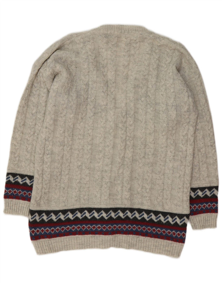 Suéter cardigã masculino VINTAGE cinza médio Fair Isle