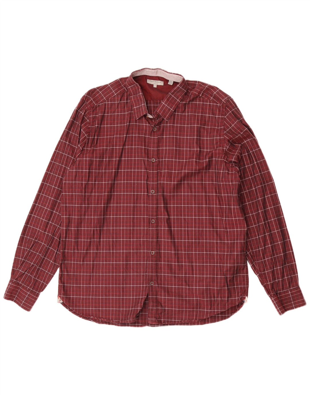 Camisa masculina Ted Baker tamanho 7 3XL algodão xadrez marrom