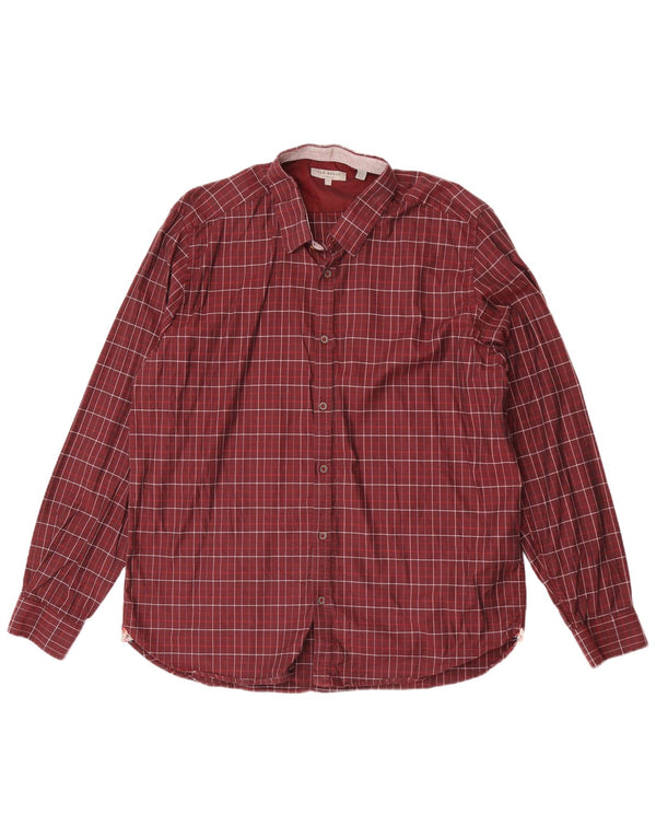 Camisa masculina Ted Baker tamanho 7 3XL algodão xadrez marrom