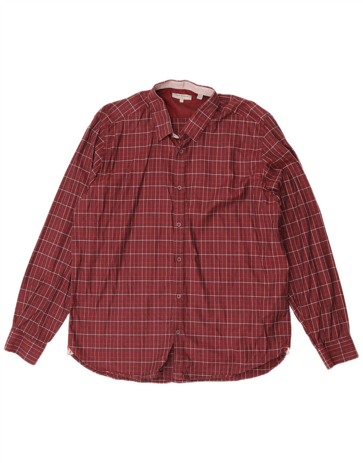 Camisa masculina Ted Baker tamanho 7 3XL algodão xadrez marrom