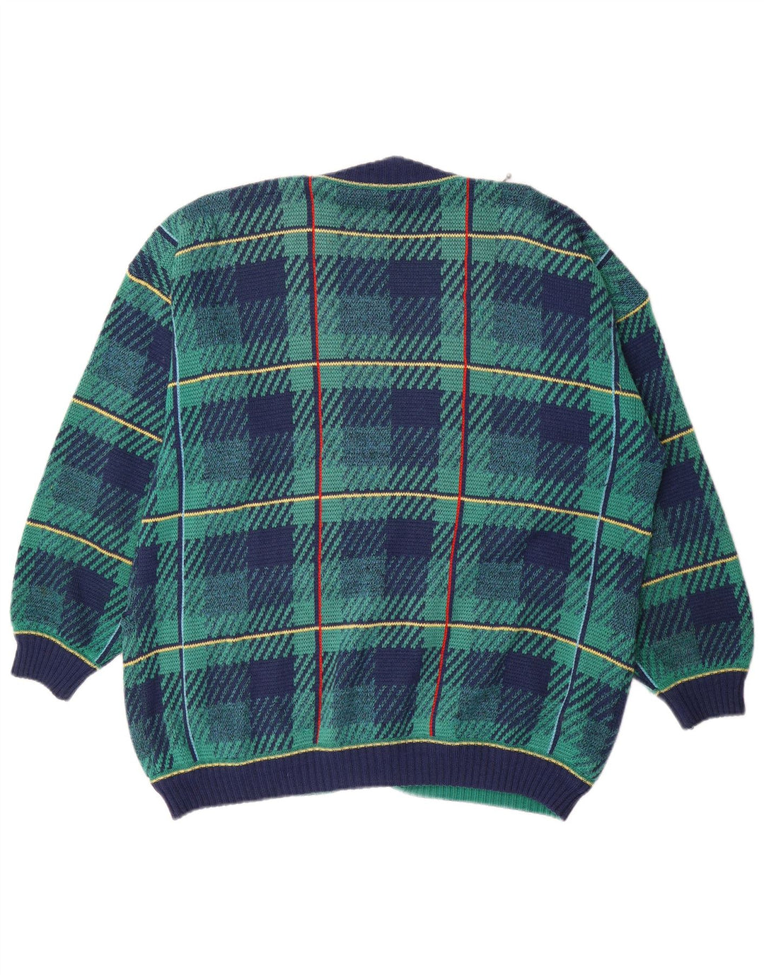 Suéter cardigã feminino vintage UK 18 XL azul xadrez