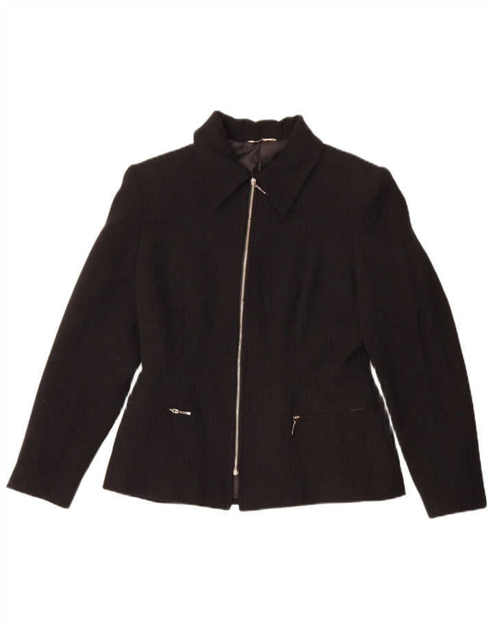 Jaqueta blazer feminina vintage com zíper completo IT 42 poliéster preto médio