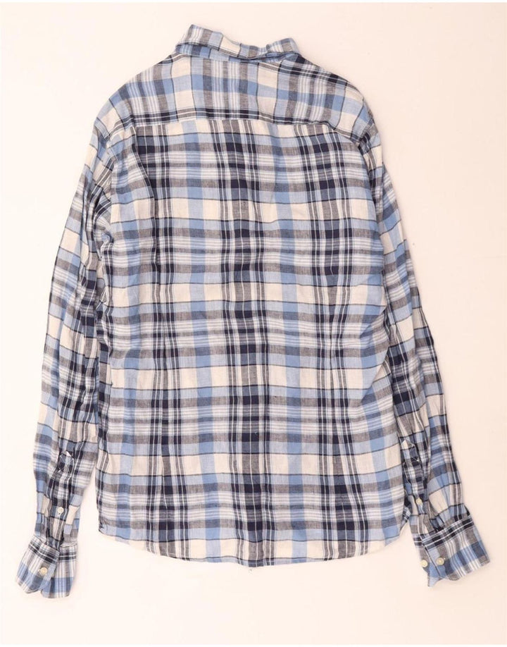 Camisa masculina BARBOUR sob medida, linho xadrez azul médio