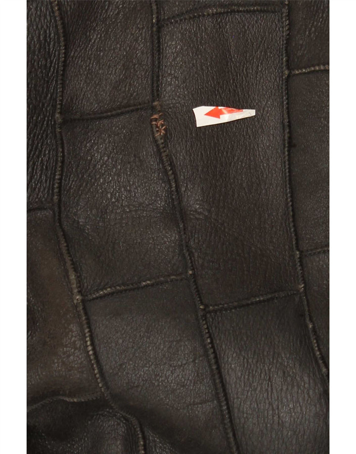 Jaqueta masculina vintage Shearling UK 42 XL marrom patchwork