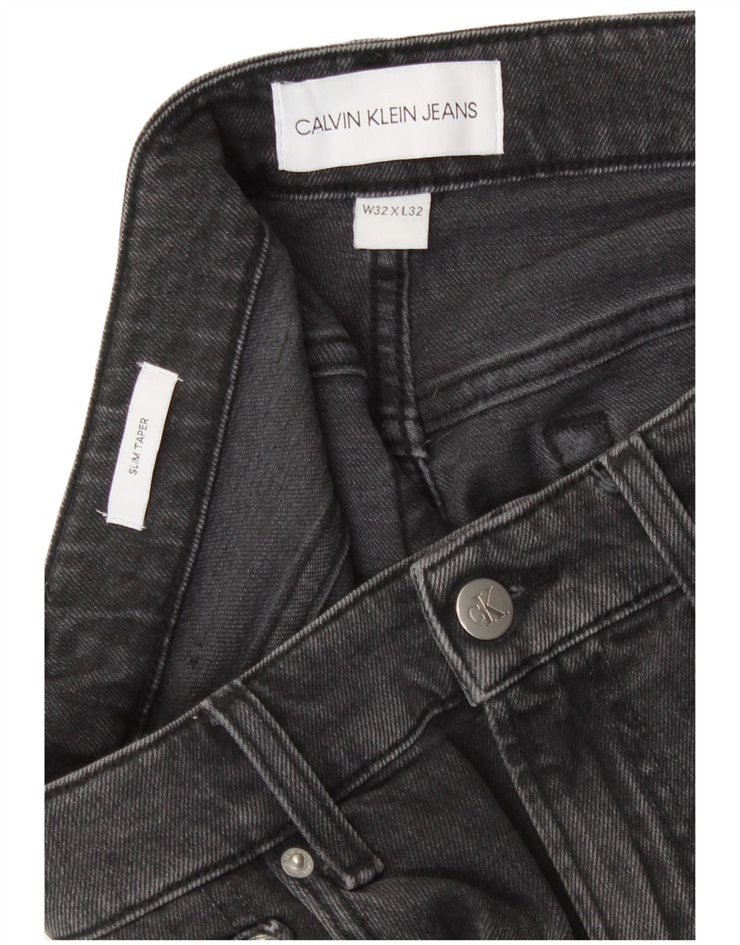 Calvin Klein Masculino Slim Tapered Jeans W32 L32 Algodão Cinza