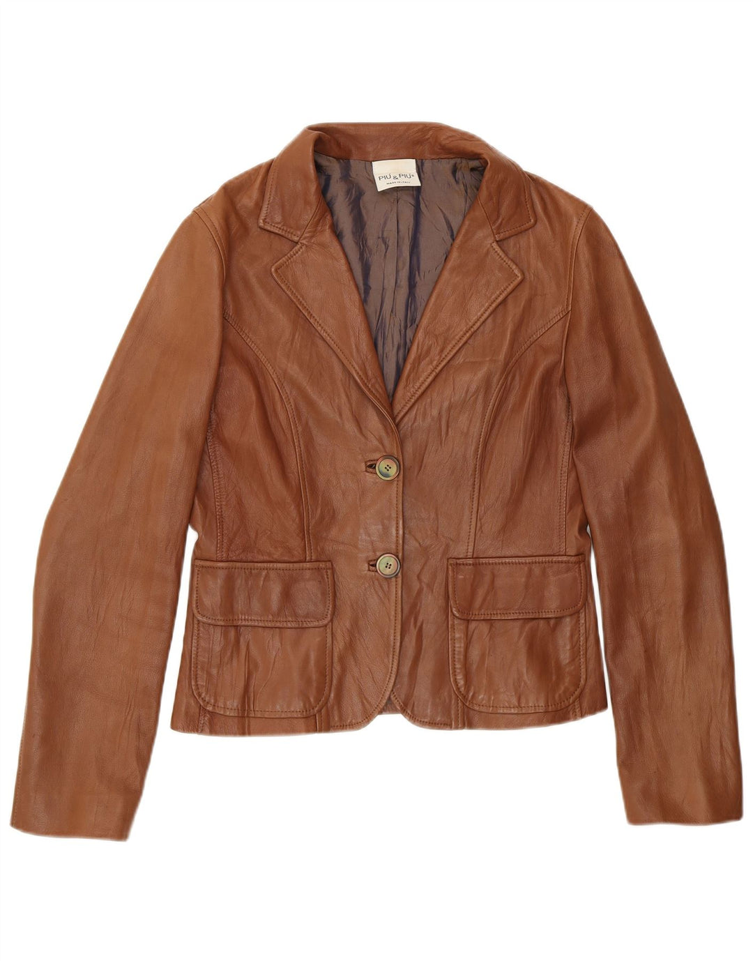 PIU & PIU Womens Leather 2 Button Blazer Jacket IT 46 Large Brown Leather