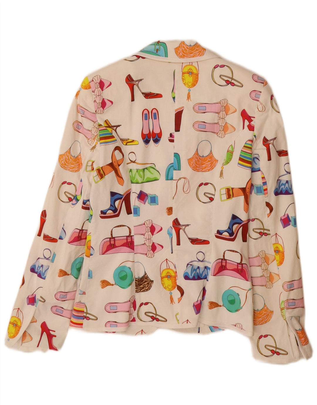 Jaqueta blazer feminina vintage com padrão abstrato Reino Unido 12 algodão branco médio