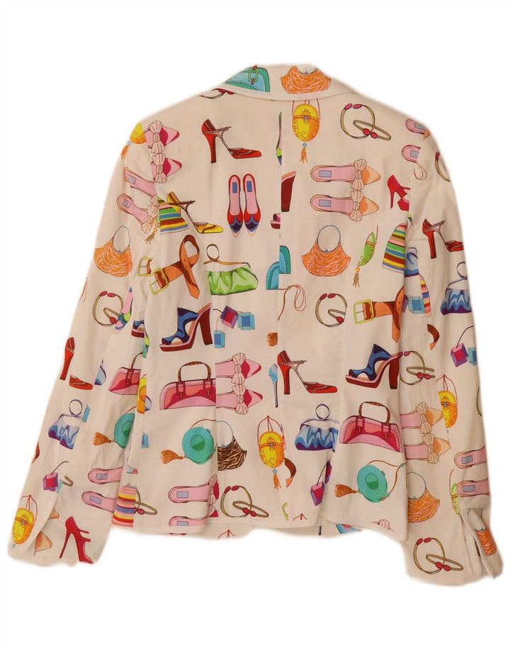 Jaqueta blazer feminina vintage com padrão abstrato Reino Unido 12 algodão branco médio